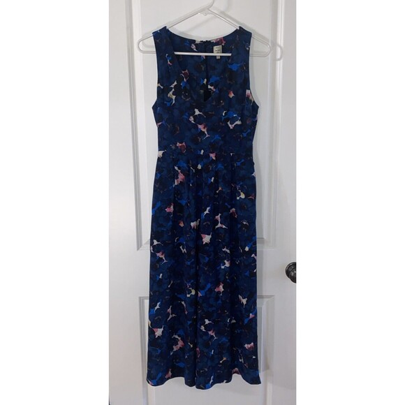 Anthropologie "Seen Worn Kept" Blue Floral V Neck Floral Wide‎ Leg Jumpsuit - 4 - Picture 1 of 14